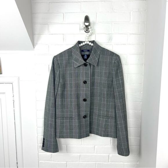 Chaps Houndstooth Plaid Button Up Blazer Jacket Size 10 - Picture 1 of 8